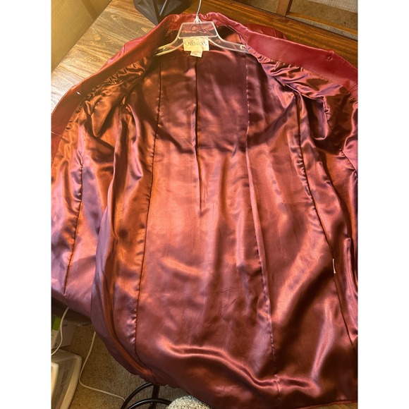 Chadwick's Burgundy Leather Trench Coat Longline Button Front Woman's Jacket M - Picture 12 of 15